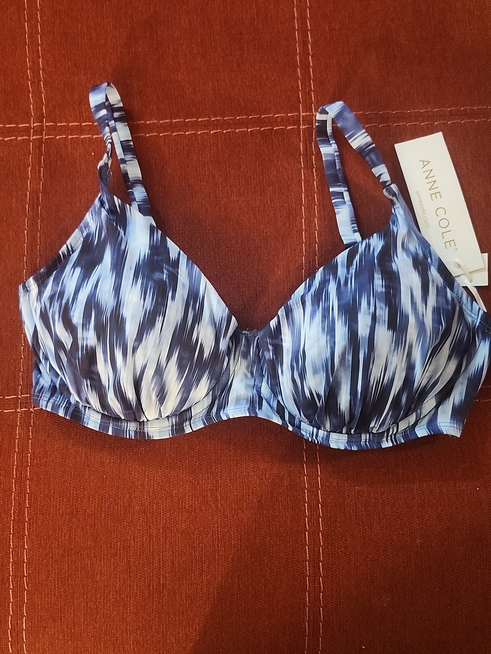 Anne Cole Blue & White Printed Underwire Padded Bikini Top